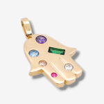 Dije (14 x 16 mm) Mano Hamsa c/ Zircones de Colores - Oro Amarillo 14Kts