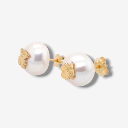 Zarcillos (8.5 mm) Perla Cultivada c/ Oso - Oro Amarillo 14Kts