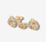 Zarcillos (7 x 8 mm) Pantera c/ Diamantes Pave & Esmeralda (Post) - Oro Amarillo 18Kts