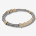 Pulsera (20 cm) Bangle c/ Placa & Broche de Oro & Acero - Oro Amarillo 14Kts