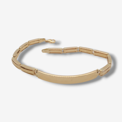 Brazalete (19.5 cm) Esclava c/ Placa ID Tejido Eslabones Rectangulares - Oro Amarillo 18Kts