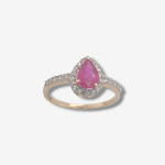Anillo Rubi Gota c/ Halo & Diamantes Pave - Oro Amarillo 14Kts