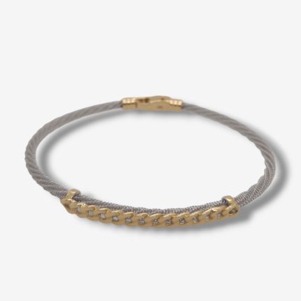 Pulsera (19 cm) Bangle Tejido Entorchado c/ Placa Cuban Link - Oro Dos Tonos 18Kts