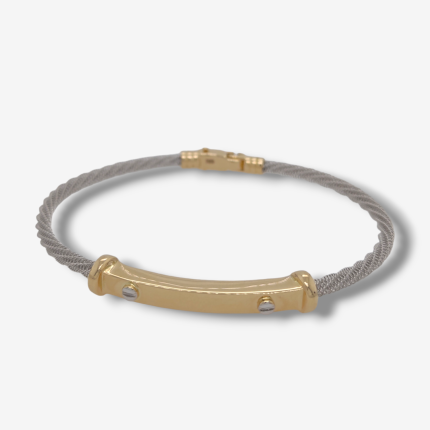 Pulsera (19 cm) Bangle Tejido Entorchado c/ Placa c/ 2 Tornillos - Oro Dos Tonos 18Kts