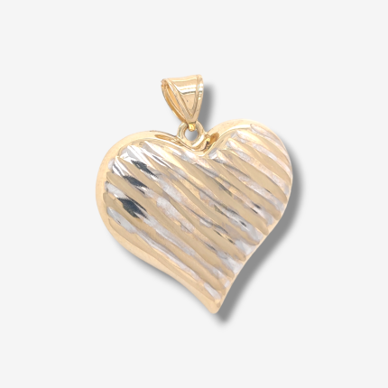 Dije (30 x 28 mm) Corazon Grande Puff Reversible Liso/Satinado c/ Lineas Diagonales - Oro Amarillo 18Kts