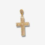 Dije (17 x 24 mm) Cruz Doble c/ Zircones Pave - Oro Amarillo 18Kts