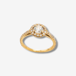 Anillo Compromiso Diamante Natural c/ Halo Redondo & Aro Diamantes Pave (0.35 Ct) - Oro Amarillo 18Kts