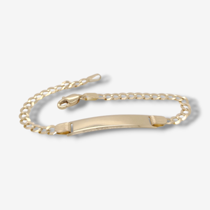 Brazalete (15.5 cm) Esclava Placa ID Tejido Macizo US Link (3 mm) c/ Cierre Lobster - Oro Amarillo 14Kts