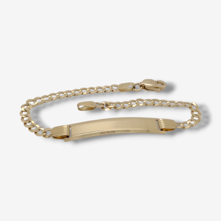 Brazalete (15.5 cm) Esclava Placa ID Tejido Macizo US Link (3.22 mm) c/ Cierre Lobster  - Oro Amarillo 14Kts