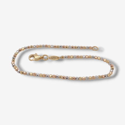 Brazalete (18 cm) c/ Esferas Facetadas (2 mm) - Oro Tres Tonos 18Kts