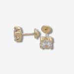 Zarcillos/Screwback Piochas 4 Prongs c/ Zircon Base Cuadrada - Oro Amarillo 14Kts - Image 9