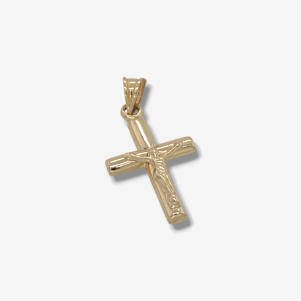Crucifijo (14 x 19 mm) Pequeno Tubo Media Cana - Oro Amarillo 14Kts