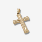 Crucifijo (22 x 31 mm) Tubo Media Cana Light & Terminales Doble Linea - Oro Amarillo 14Kts
