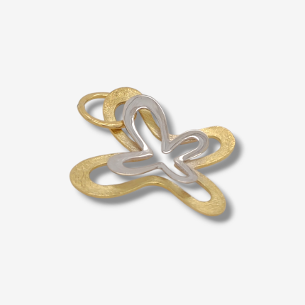 Dije (27 x 27 mm) Doble Mariposa Satinado - Oro Dos Tonos 18Kts