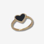 Anillo Cuban Link c/ Corazon Esmalte Negro - Oro Amarillo 14Kts