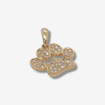 Dije (12 x 9 mm)  Huella Perro (PAW) c/ Diamantes Pave (0.14 Ct) - Oro Amarillo 14Kts