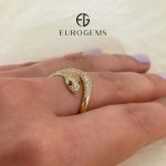 Anillo Serpiente dos Líneas c/ Zircones Pave - Oro Amarillo 18Kts
