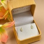 Zarcillos (4 x 7 mm) Hojas c/ Zircones (Abridores/Screwback) - Oro Amarillo 18Kts