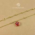 Brazalete (15 + 3 cm) c/ Esferas & Ojo Turco Rojo - Oro Amarillo 14Kts