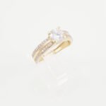 Anillo Compromiso con Doble linea de Cz Pave - Oro Amarillo 14Kts