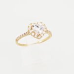 Anillo Compromiso Corazon con Halo de Zircones - Oro Amarillo 14Kts