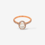Anillo (0.73 Ct) Compromiso Diamante Oval Certificado Labgrown c/ Halo & Aro de Diamantes - Oro Rosado 18Kts