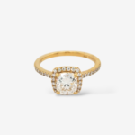 Anillo (1 Ct) Compromiso Diamante Labgrown Certificado Redondo c/ Halo & Aro c/ Diamantes - Oro Amarillo 18Kts