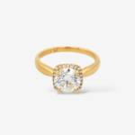 Anillo (1.51 Ct) Compromiso Diamante Certificado Redondo Labgrown c/ Halo de Diamantes - Oro Amarillo 18Kts