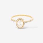 Anillo (0.56 Ct) Compromiso Labgrown Oval Halo & Aro de Diamantes Pave Naturales (0.20 Ct) - Oro Amarillo 18Kts