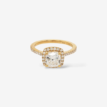 Anillo (1.08 Ct) Compromiso Diamante Labgrown Cushion Halo & Aro Diamantes c/ 4 Prongs - Oro Amarillo 18Kts