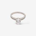 Anillo Compromiso Aro Diamantes Pave (0.16 Ct) & Zircon Redondo Central (6.5 mm) - Oro Blanco 18Kts