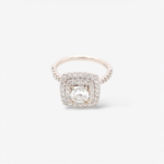 Anillo (0.93 Ct) Compromiso Doble Halo Cushion Labgrown Certificado & Aro Halo de Diamantes - Oro Blanco 14Kts