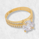 Anillo de Compromiso Lineas c/ Zircones & Zircon Central - Oro Amarillo 18Kts