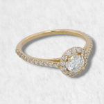 Anillo Compromiso Diamantes c/ Halo Redondo - Oro Amarillo 14Kts