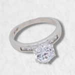 Anillo Compromiso c/ Zircones & Zircon Central - Oro Blanco 14Kts