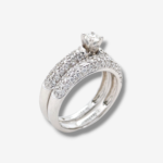 Set Anillo de Compromiso y Matrimonio c/ Diamantes Pave & Central - Oro Blanco 18Kts