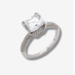 Anillo de Compromiso c/ Diamantes & Zircon Central - Oro Blanco 14Kts