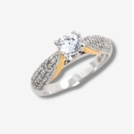 Anillo de Compromiso Modelo Catedral c/ Aro Diamantes Pave & Zircon Central - Oro Blanco 14Kts