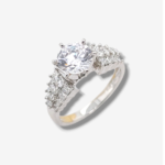 Anillo de Compromiso Aro ancho c/ Diamantes & Zircon Central - Oro Blanco 18Kts