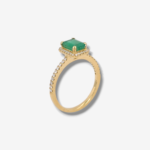 Anillo Esmeralda & Halo Rectangular c/ Diamantes - Oro Amarillo 18Kts