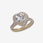 Anillo Compromiso Zircon Corazon (11 x 11 mm) c/ Halo & Aro de Zircones Pave - Oro Amarillo 14Kts