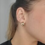 Zarcillos (16 mm) Huggies Reversibles Liso/Diamantado (7.5 mm) - Oro Amarillo 14Kts - Image 2