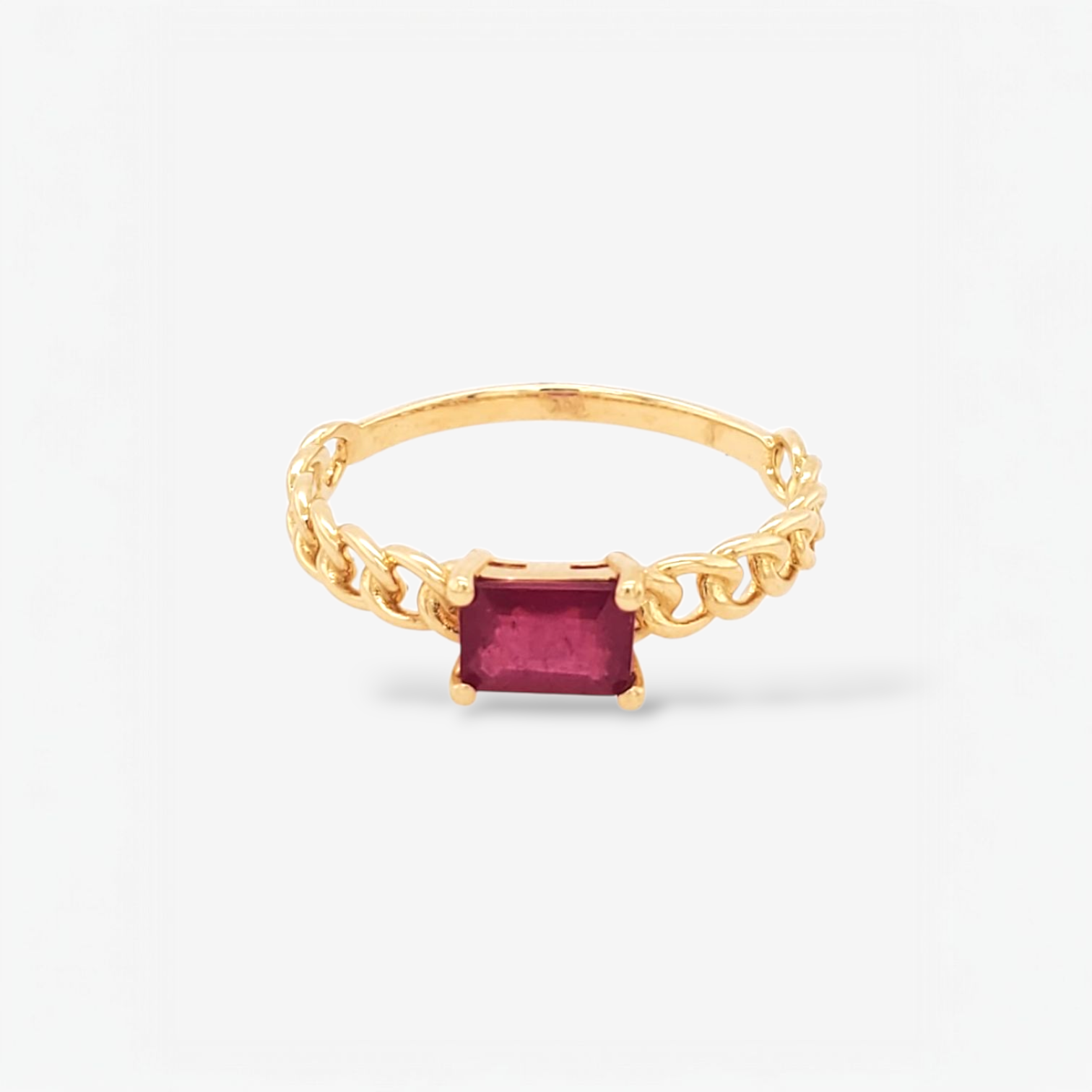 20250702_162452-2.png Anillo (3 mm) Rubi Rectangular (0.40 Ct) & Aro Tejido Cuban Link - Oro Amarillo 18Kts - Image 1