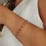 Brazalete (18 cm) c/ 16 Ojos Turcos Rojo (6 mm) c/ Cierre Spring - Oro Amarillo 18Kts - Image 2