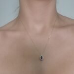 Cadena (45 cm) Fina Cable c/ Zafiro Gota (0.45 Ct) c/ Halo de Diamantes Pave (0.08 Ct)  - Oro Amarillo 14Kts - Image 2