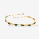 Brazalete (18 cm) c/ 9 Esmeraldas Ovaladas Diamantes & Links Ovales c/ Cierre Lobster - Oro Amarillo 14Kts