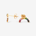 Zarcillos (0.60 Ct) Post Rainbow Zafiros Colores (12 mm) - Oro Amarillo 14Kts