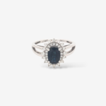 Anillo (1.25 Ct) Zafiro Azul c/ Doble Halo Diamantes (0.25 Ct) - Oro Blanco 14Kts
