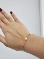 Brazalete (17.5 cm) Cadena Fina Cable c/ Perlas Cultivadas (5mm) & Gemas Preciosas c/ Cierre Spring - Oro Amarillo 18Kts - Image 2