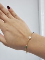 Brazalete (17.5 cm) Cadena Fina Cable c/ Perlas (5mm) & Gemas Preciosas c/ Cierre Spring - Oro Amarillo 18Kts - Image 2